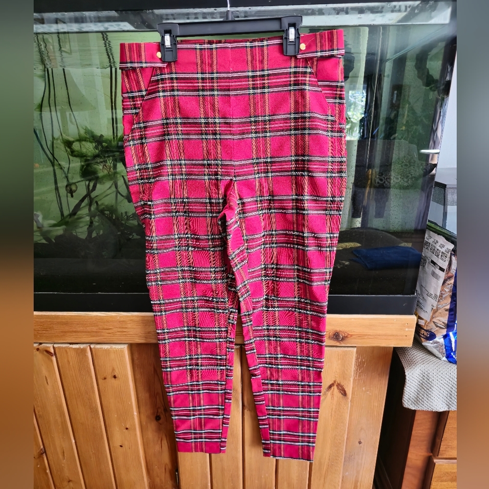 🩵 B2G1 EUC plaid stretch ankle pants faux pockets